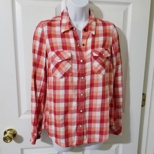 Red coral and white gingham snap down shirt